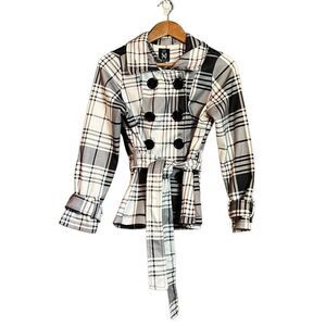 Miss Ashley black & pattern coat with belt